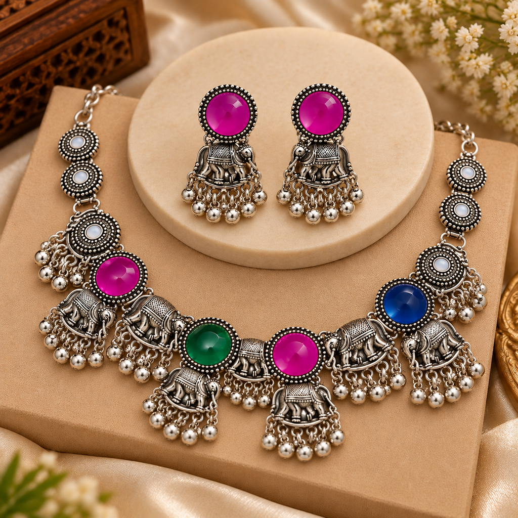 PRIYARA Rangoli Haathi Heritage Necklace Set