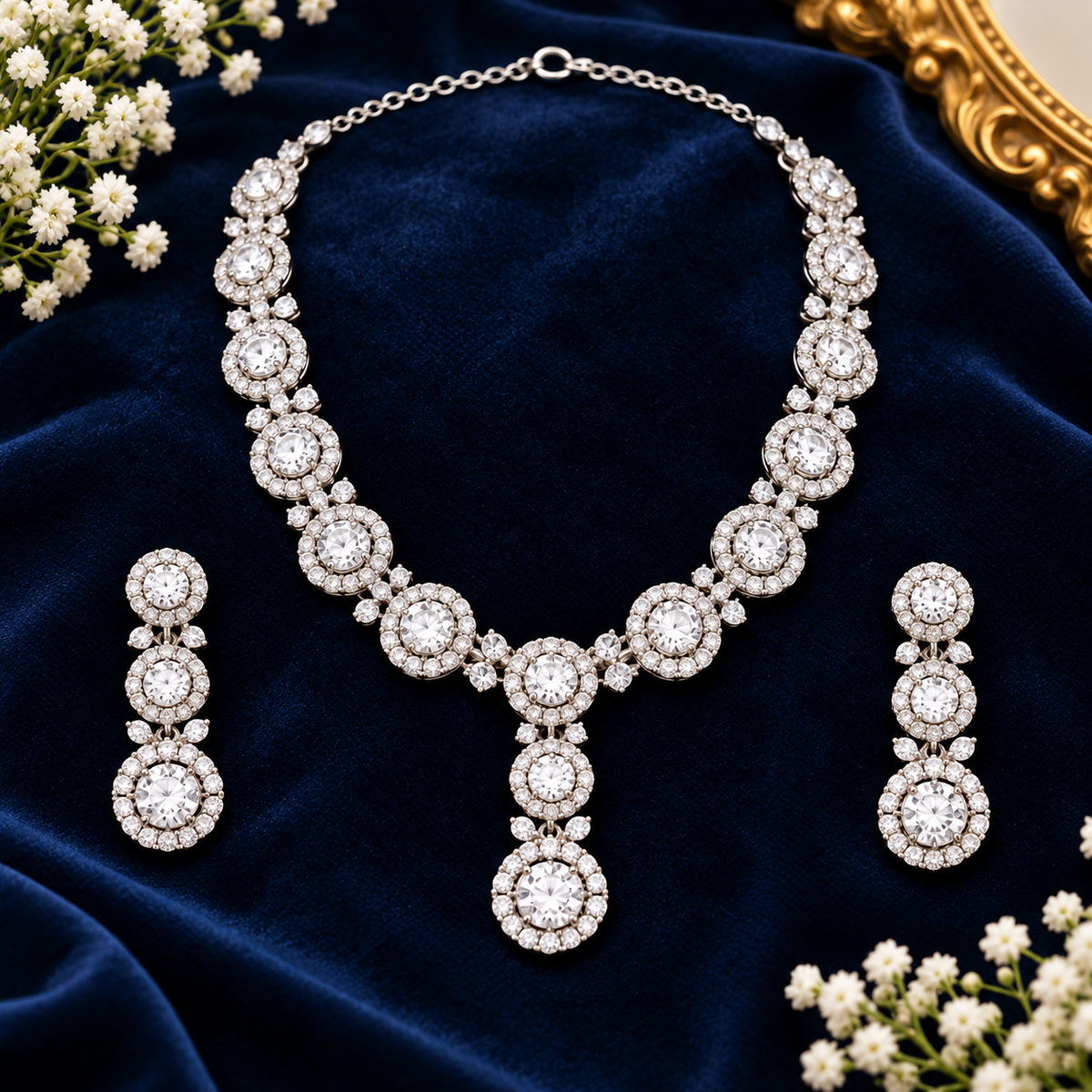 PRIYARA Celeste Halo Crystal Necklace Set