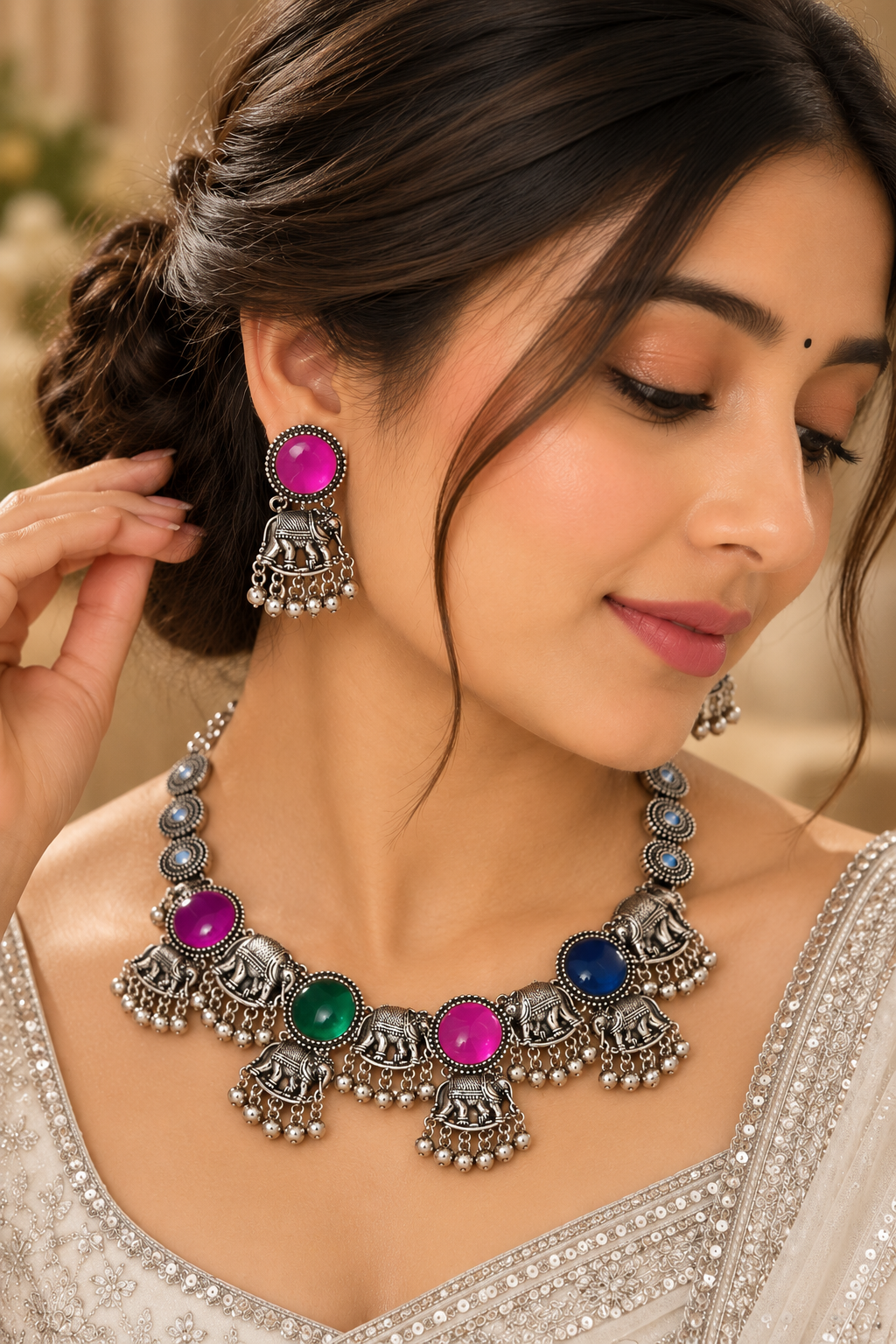 PRIYARA Rangoli Haathi Heritage Necklace Set