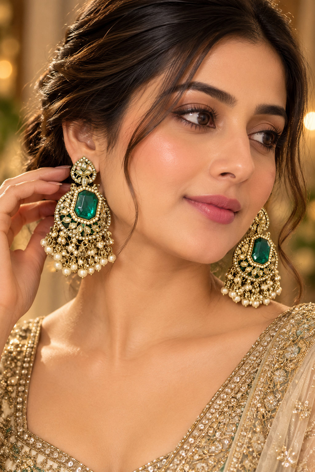 Priyara Emerald Meher Jhumka Earrings
