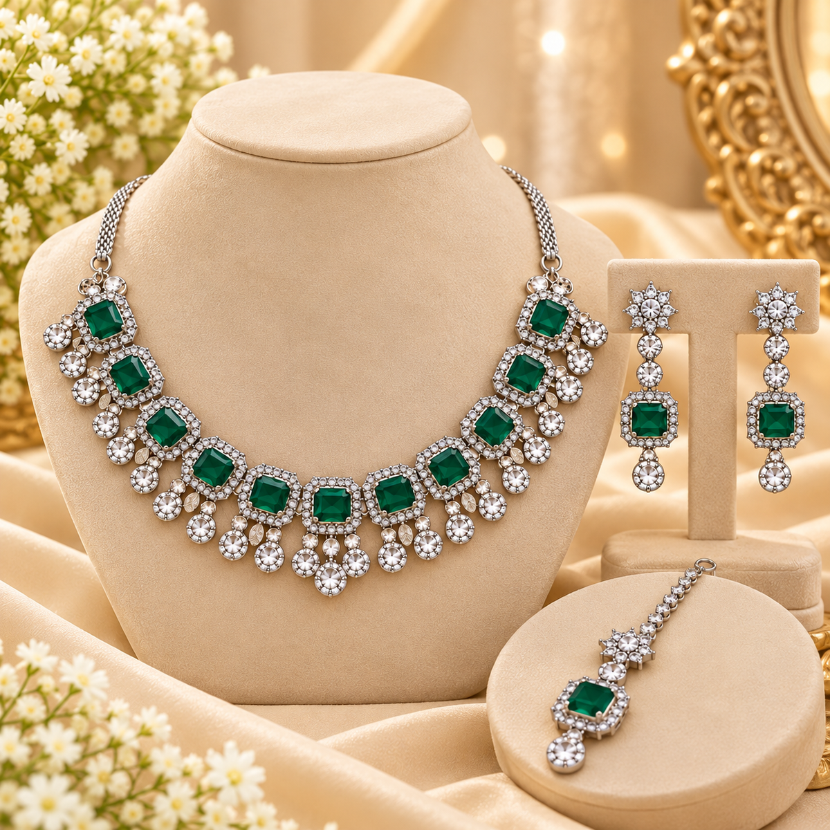 PRIYARA Emerald Elara Necklace Set