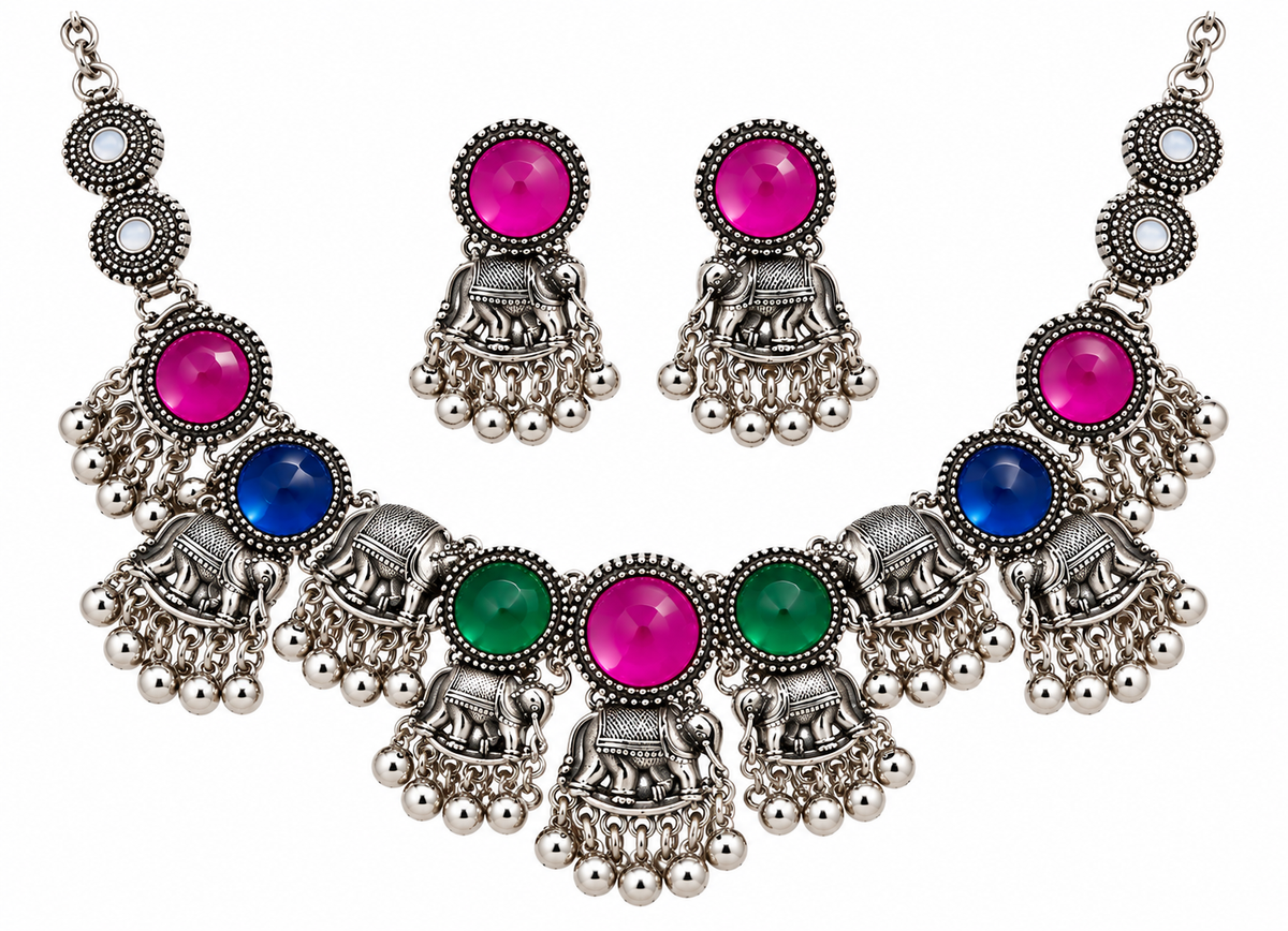 PRIYARA Rangoli Haathi Heritage Necklace Set