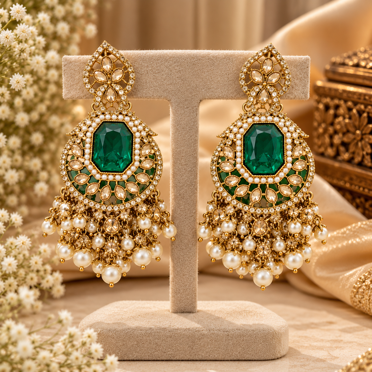 Priyara Emerald Meher Jhumka Earrings