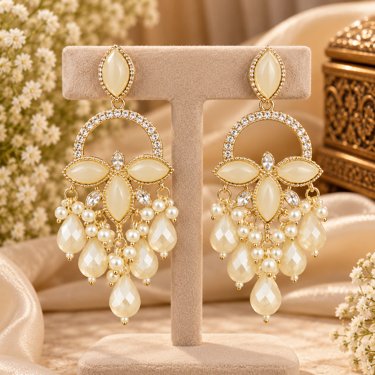 Priyara Pearl Bloom Chandelier Earrings