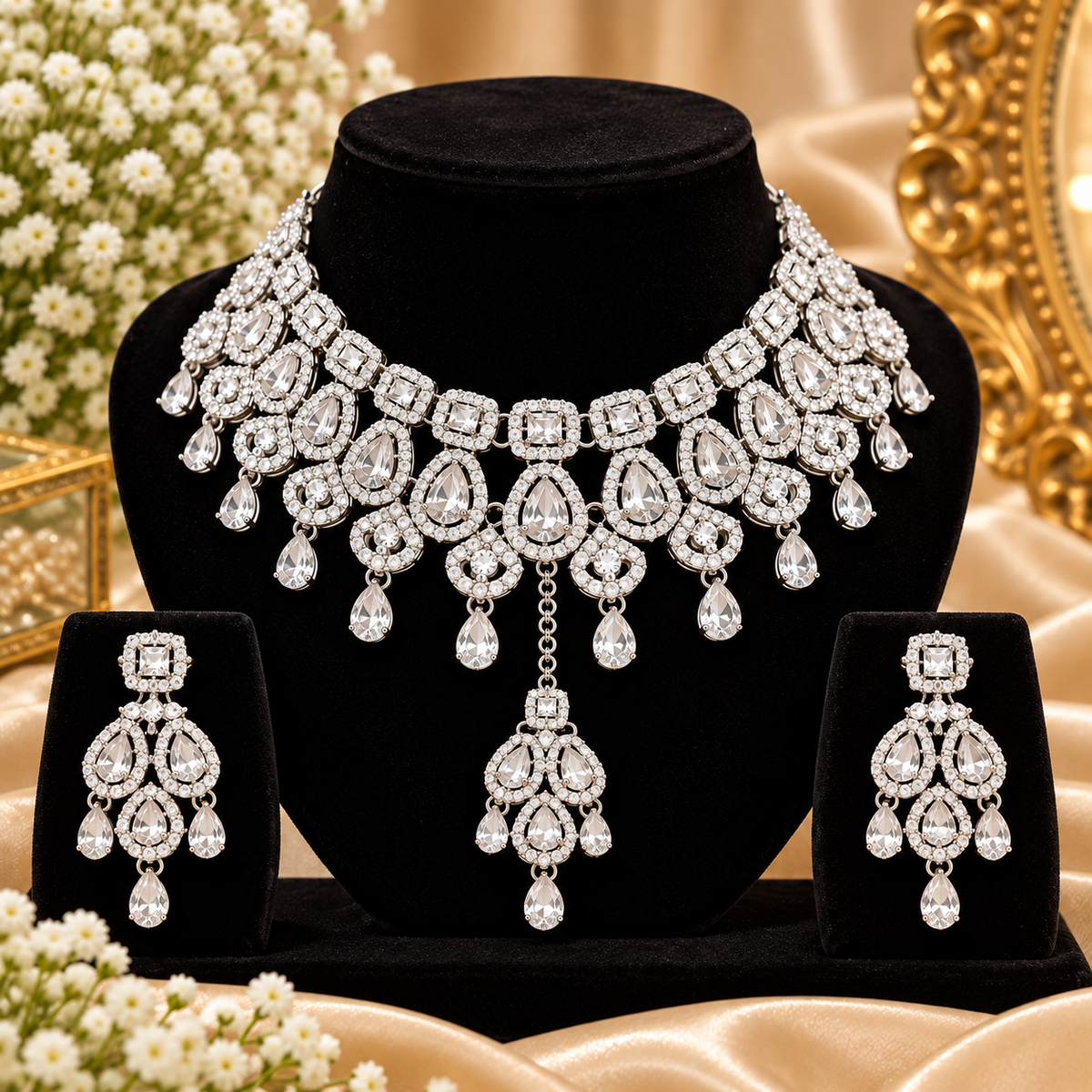 PRIYARA Celestia Diamond-Drop Choker Set
