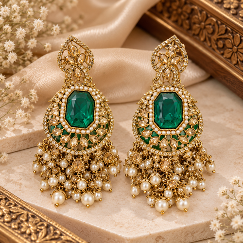 Priyara Emerald Meher Jhumka Earrings