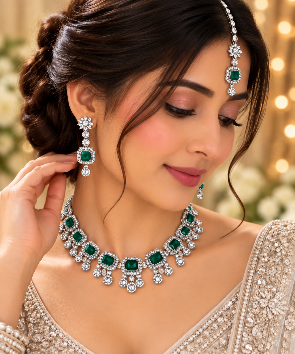 PRIYARA Emerald Elara Necklace Set