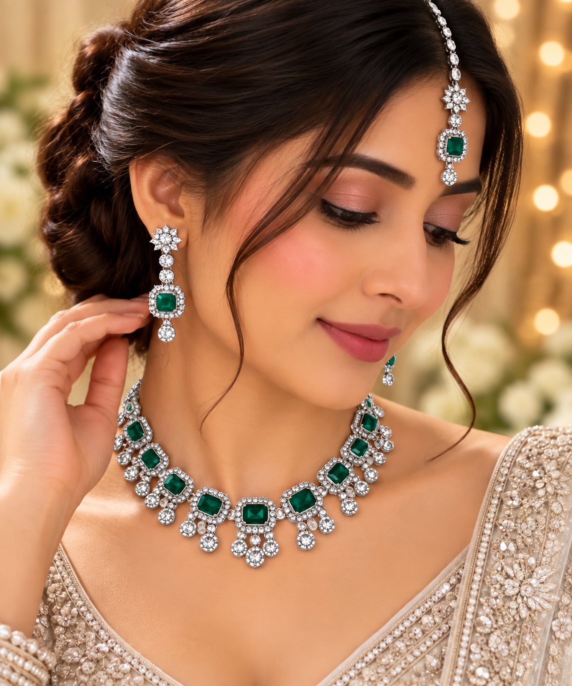 PRIYARA Emerald Elara Necklace Set