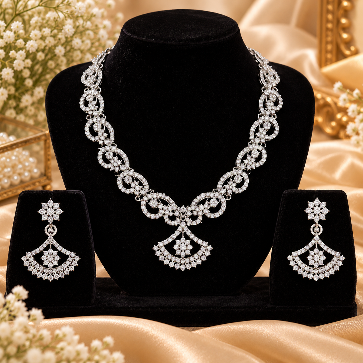 PRIYARA Elara Crystal Drop Necklace Set
