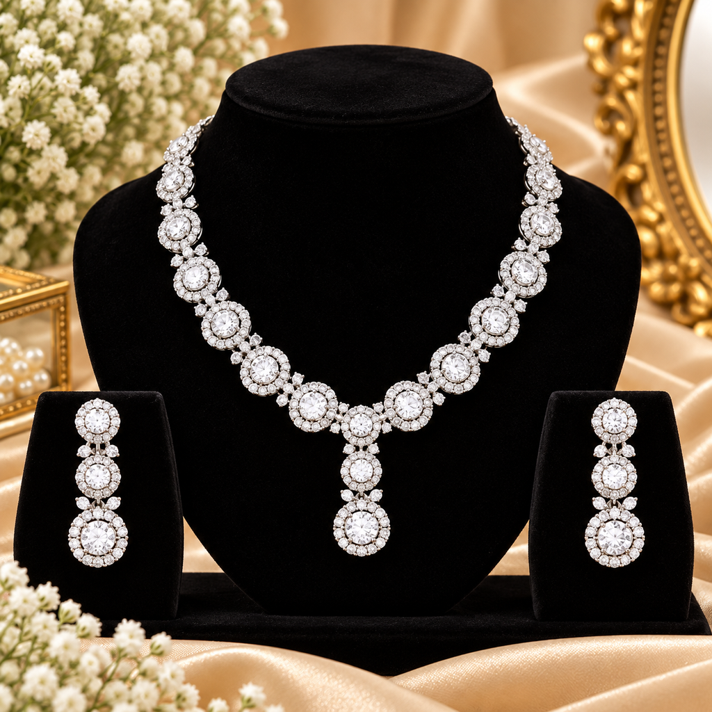 PRIYARA Celeste Halo Crystal Necklace Set